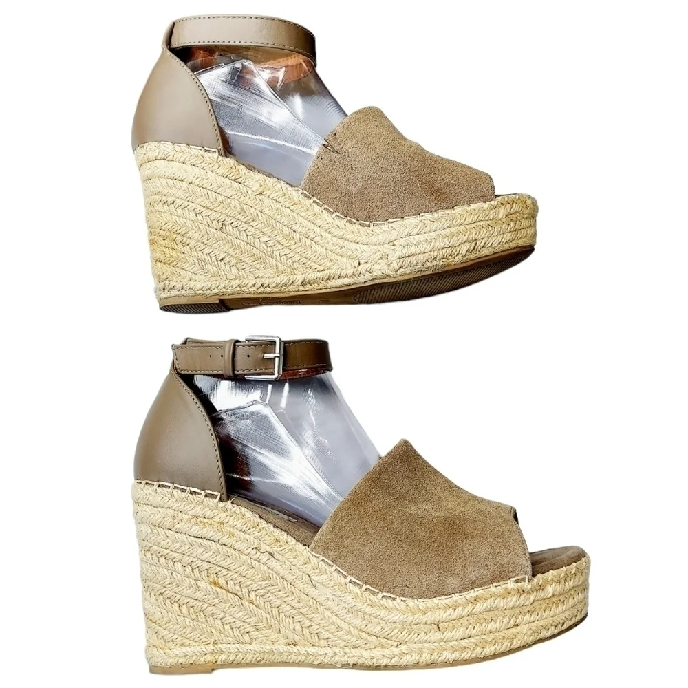Steve Madden Jaylen Espadrille Suede Leather Wedge Heels Sandals Taupe Size 9